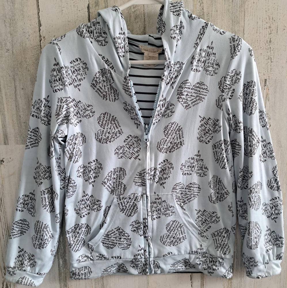 Reversible hooded zip up sweater jacket